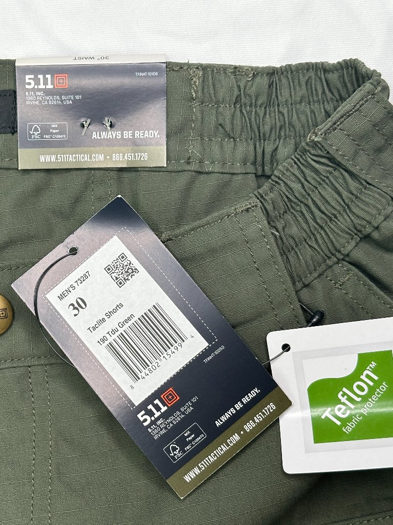 5.11 Tactile Shorts Mens 30 Cargo Green Elastic-Waist-Sides Zipper Nwt — image 4 of 8